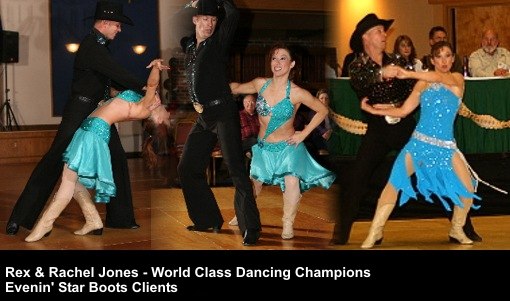 Rex Jones and Rachel Jones World Class Dancing Champions wearing Evenin' Star Dance Boots